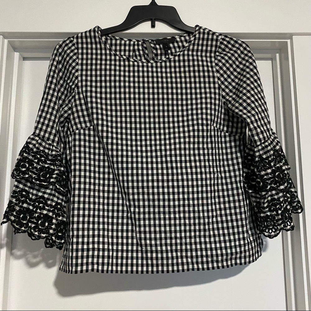 J. Crew Black and White Checked Blouse
